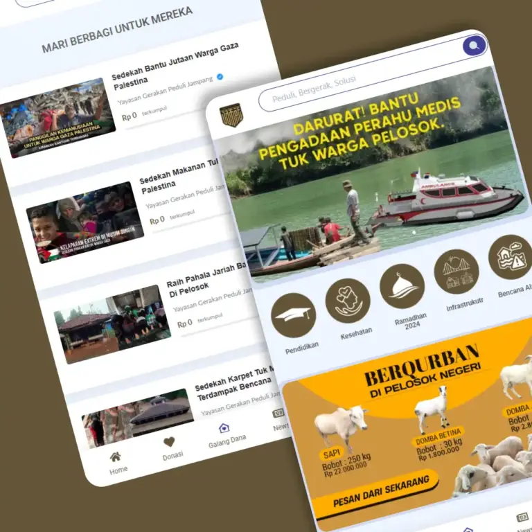 Jampang Peduli crowdfunding website shown on phone and desktop screens
